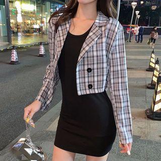 Double Breasted Cropped Plaid Top