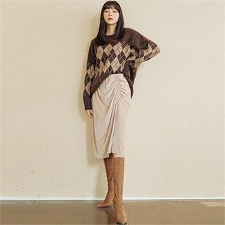 Shirred-front Velvet Skirt