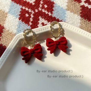 Rhinestone Flocking Bow Dangle Earring E4606 - 1 Pair - Red - One Size