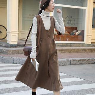Plain Midi A-line Overall Dress