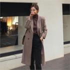 Double-breasted Houndstooth Long Coat Brown - One Size
