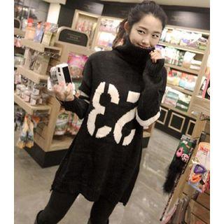 Number Print Turtleneck Sweater Dress