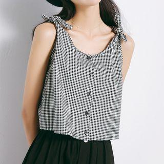 Crew-neck Plaid Camisole Top