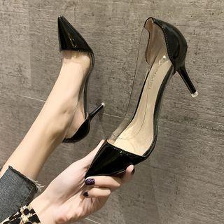 Pointed Pvc Panel Stiletto Pumps