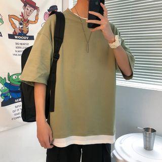 Mock Two Piece Short Sleeve Oversized Tee