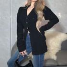 Collared V-neck Two-tone Cardigan