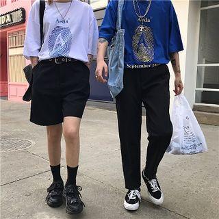 Couple Matching Plain Shorts / Cropped Straight-cut Pants