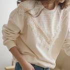 Corsage Crochet-trim Tweed-panel Sweatshirt