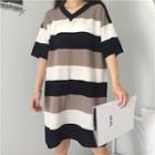 Stripe Short-sleeve V-neck Knit Top