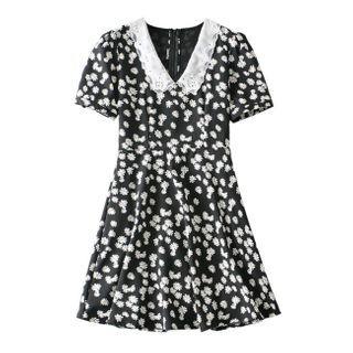 Floral Print Collared Short-sleeve Mini A-line Dress