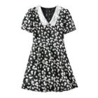 Floral Print Collared Short-sleeve Mini A-line Dress