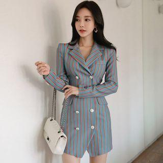 Striped Double Breasted Mini Bodycon Blazer Dress