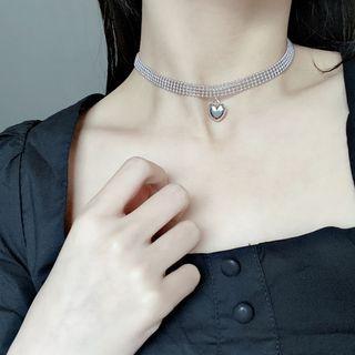 Alloy Heart Pendant Choker Silver - One Size