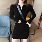 Long-sleeve Knit Mini Bodycon Henley Dress