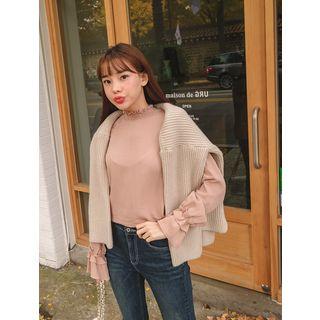 Smocked Mock-neck Frill-trim Top