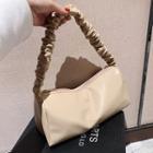 Shirred Strap Plain Zip Shoulder Bag