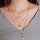 Alloy Rhinestone Pendant Layered Necklace 01 - 2105 - Gold - One Size