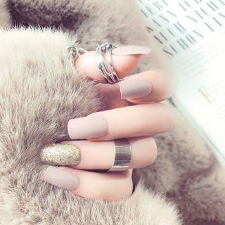 Matte Faux Nail Tips Ms-07 - Silver - Nude Purple - One Size