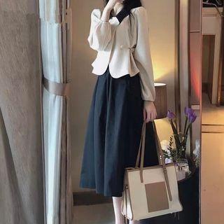 Two-tone Shirt / Midi A-line Skirt / Set
