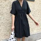 Short-sleeve V-neck Mini A-line Dress
