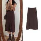 High-waist Plain Skirt / Long-sleeve Plain Blouse