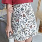 Zip-back Floral A-line Mini Skirt