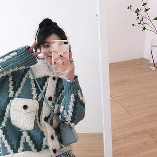 Fleece Panel Argyle Knit Jacket