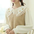 Lace-collar Flower Embroidered Cardigan