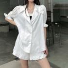 Set: Short-sleeve Frill Trim Top + Wide Leg Shorts