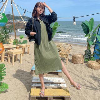 Round-neck Slit-side Printed T-shirt Dress