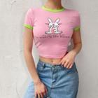 Rabbit Print Short-sleeve Cropped Ringer T-shirt