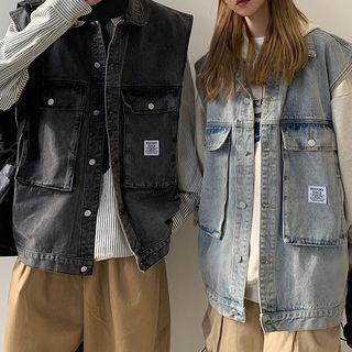 Cargo-pocket Denim Vest