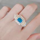 Faux Crystal Alloy Open Ring Ly2636 - Ring - Blue & Gold - One Size