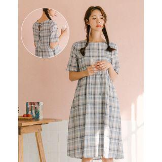 Beribboned Plaid Mini Dress