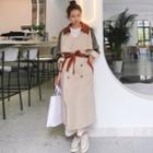 Color Panel Double-breasted Maxi Trench Coat