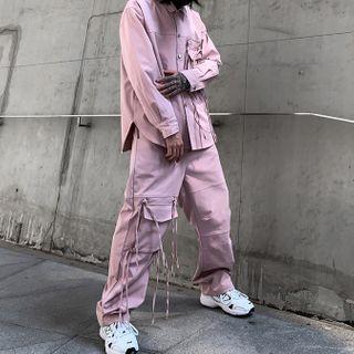 Set: Plain Shirt Jacket + Straight Leg Pants