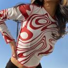 Log-sleeve Patterned Crop T-shirt
