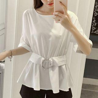 Tie-waist Elbow-sleeve Top