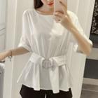 Tie-waist Elbow-sleeve Top