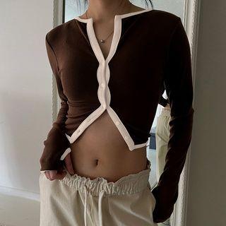 Long-sleeve Crew-neck Crop Top