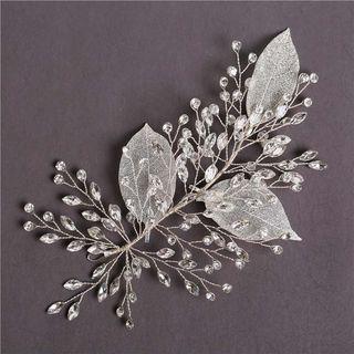Rhinestone Leaf Bridal Hair Piece Silver - One Size