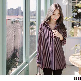 Drop Shoulder Pinstriped Blouse