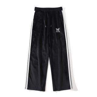 Butterfly Embroidered Striped Panel Sweatpants