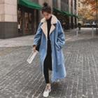 Fleece-lined Denim Midi Coat Blue - One Size