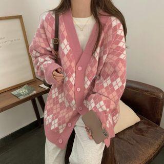 Argyle Cardigan Argyle - Pink - One Size