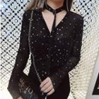 Long-sleeve Star Print Sheer Top