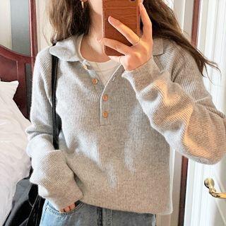 Long-sleeve Button-up Sweater Gray - One Size