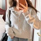 Long-sleeve Button-up Sweater Gray - One Size