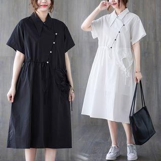 Drawstring-waist Midi A-line Shirt Dress