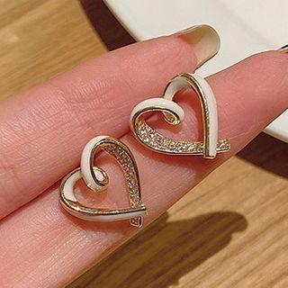 Rhinestone Heart Ear Stud 1 Pair - 925 Silver Stud - Gold - One Size